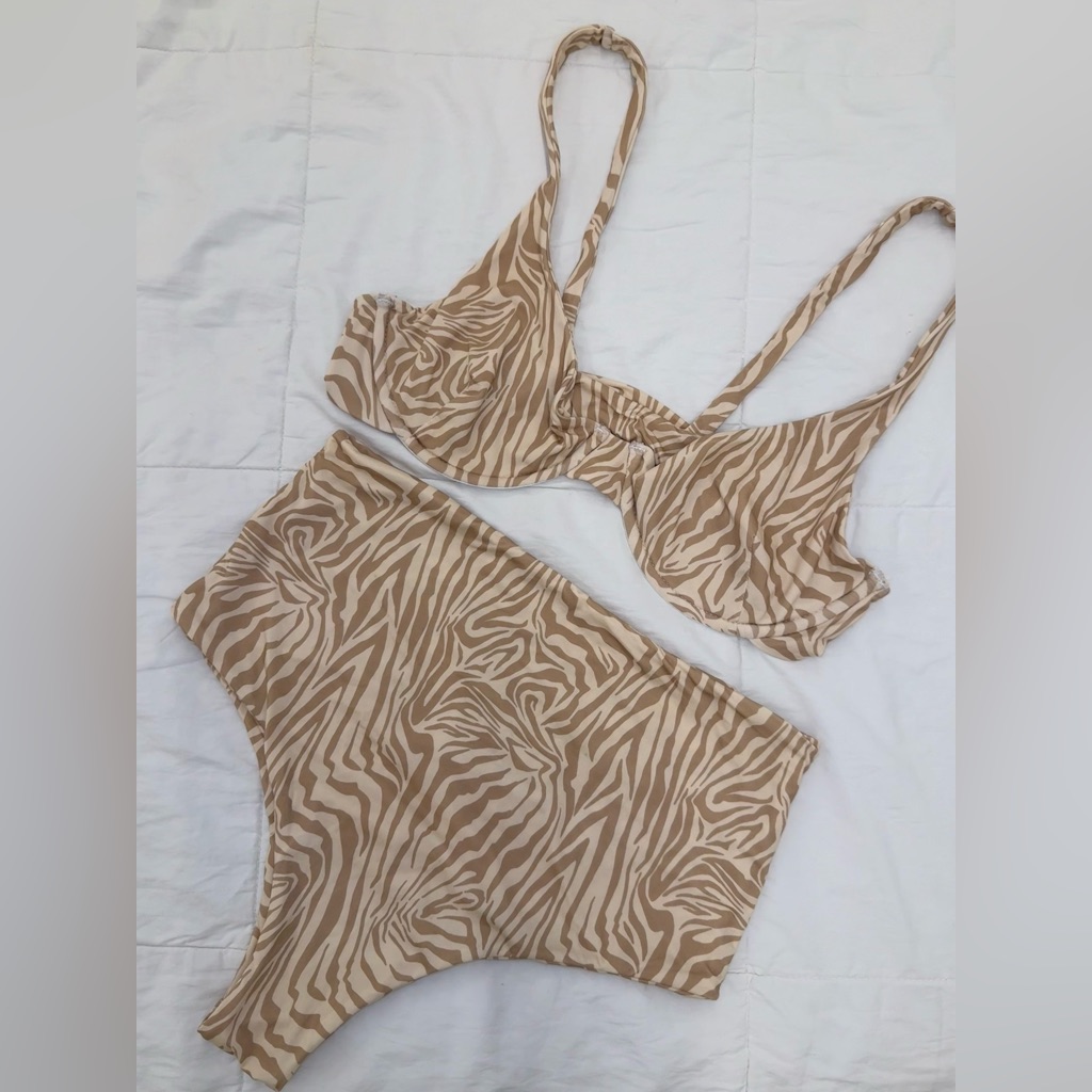 Acacia Swimwear Beige Zebra Print High Waist Bikini